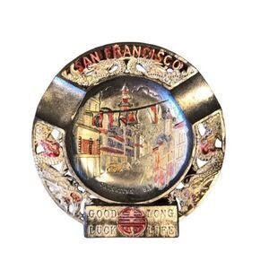 Vintage San Francisco Tin Plate Embossed Ashtray Catch All Americana Kitsch Deco